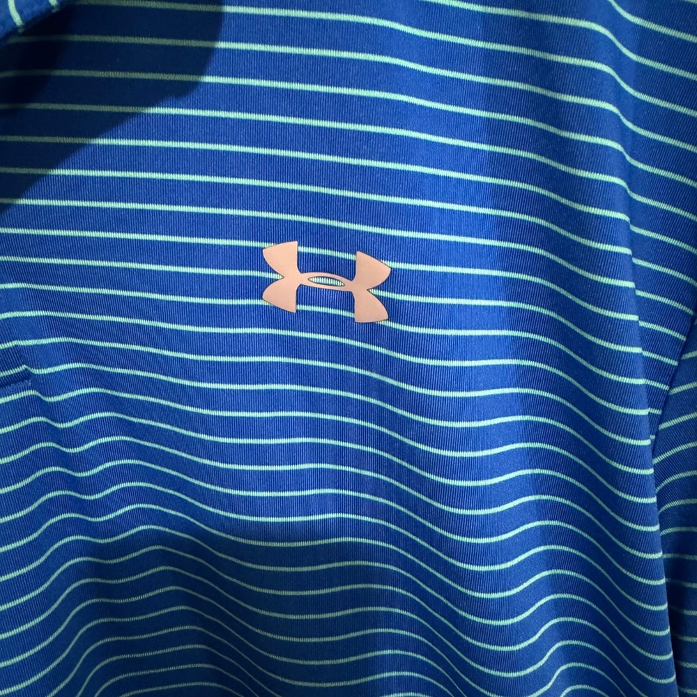 Under Armour Mens XL HeatGear Blue Teal Striped Loose Fit Golf Polo Shirt - Picture 3 of 8